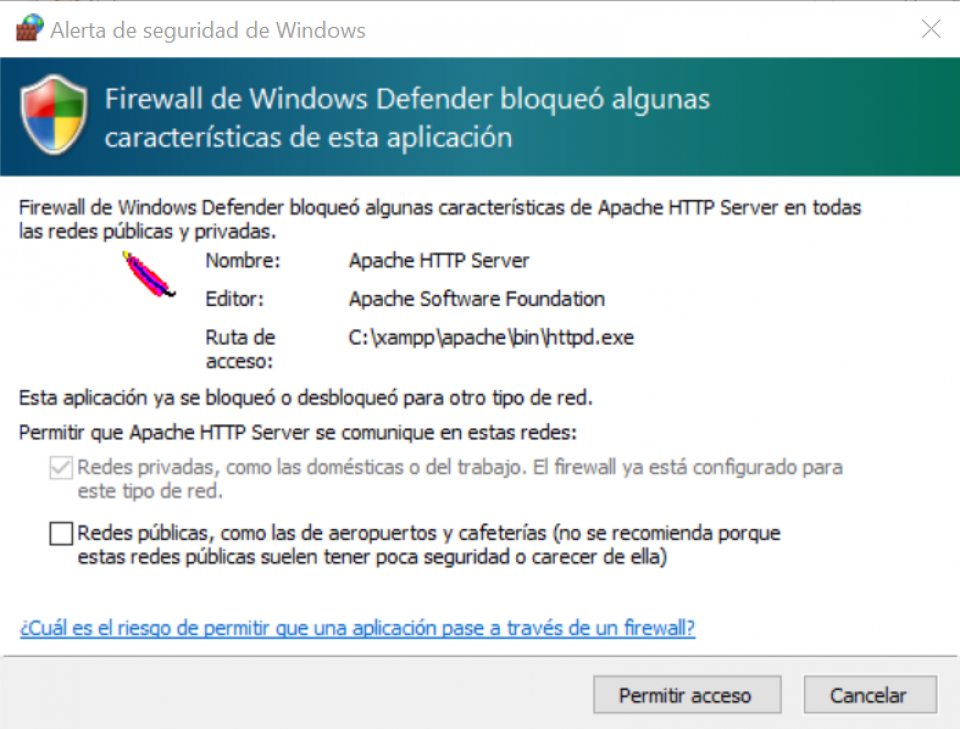 Alerta de seguridad de Windows
