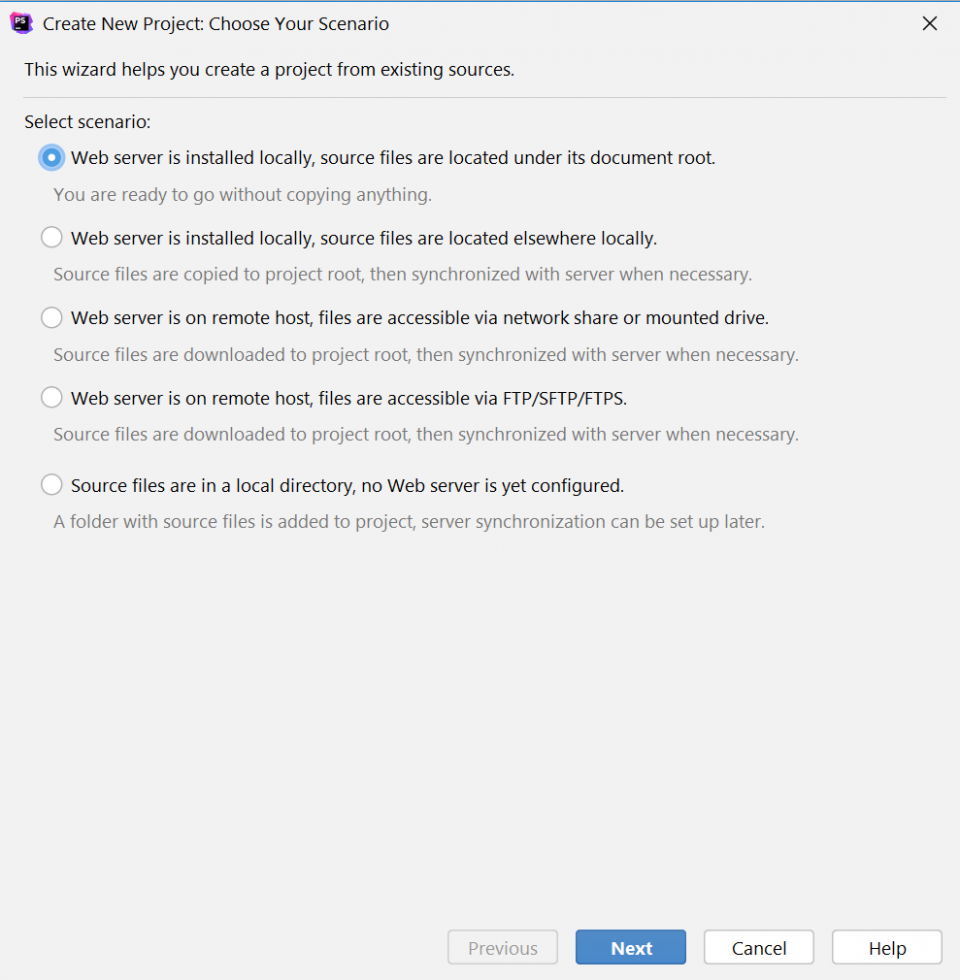 Nuevo proyecto phpStorm I