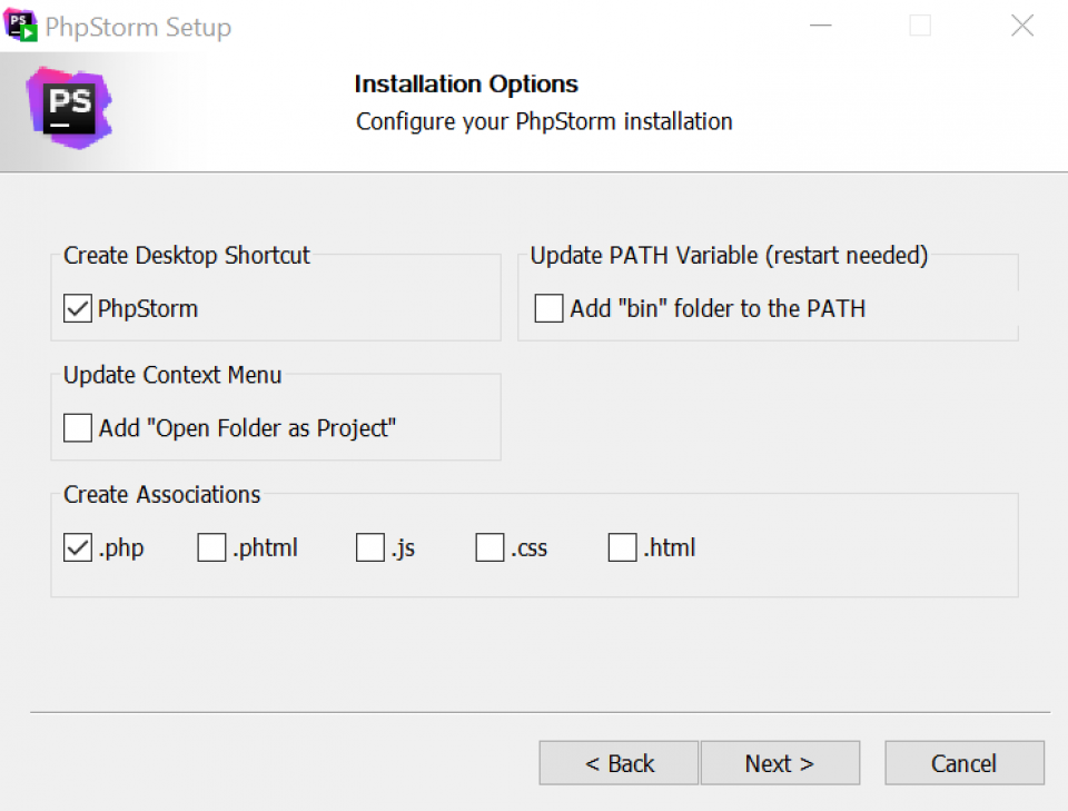 Opciones de phpStorm